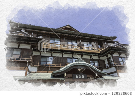 Watercolor painting style, Kotohira, Konpira Omotesando, Kotohira Onsen, Onyado Shikishimakan, Kotohira Town, Kagawa Prefecture 129528608