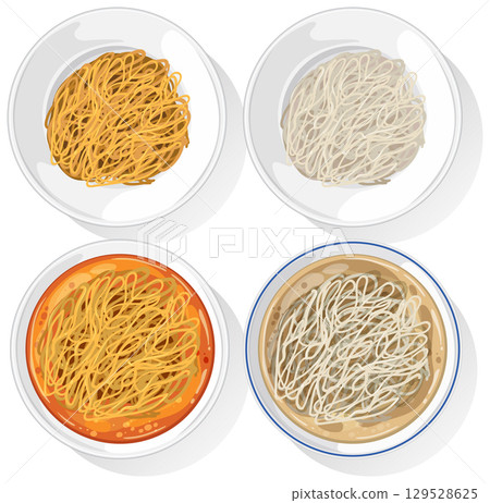 Variety of Asian Noodles in Vector Illustration 129528625