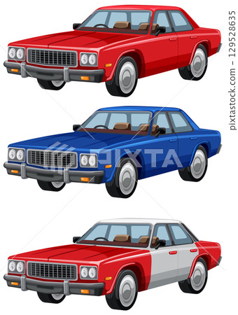 Classic Car Vector Illustration Trio 129528635