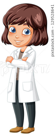 Smiling Female Scientist in White Lab Coat Illustration 129528641