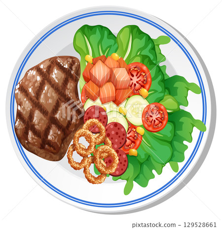 Colorful Gourmet Plate with Steak and Vegetables 129528661