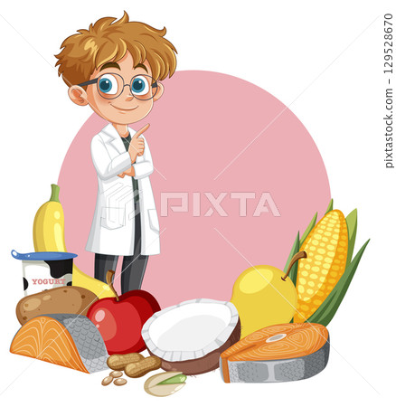 Young Nutritionist with Healthy Food Selection Illustration Young Nutritionist with Healthy Food Selection Illustration 129528670