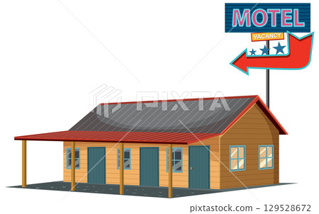 Retro Motel Illustration with Vacancy Sign Retro Motel Illustration with Vacancy Sign 129528672