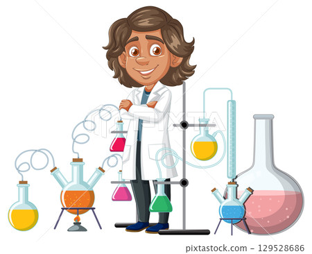 Young Scientist Mixing Colorful Chemicals in Laboratory 129528686