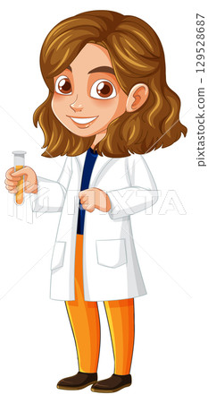 Young Female Scientist Holding Test Tube in Lab Coat 129528687