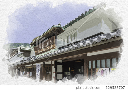 Watercolor painting style, Kotohira, Konpira Omotesando, Kinryo no Sato, Kotohira Town, Kagawa Prefecture Watercolor painting style, Kotohira, Konpira Omotesando, Kinryo no Sato, Kotohira Town, Kagawa Prefecture 129528707