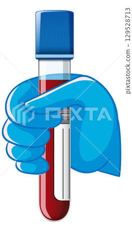 Gloved Hand Holding Blood Sample Test Tube 129528713