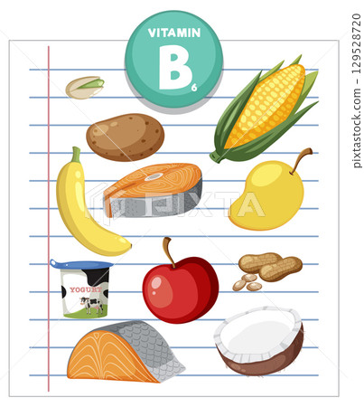 Vitamin B6 Rich Foods Illustrated on Lined Paper 129528720