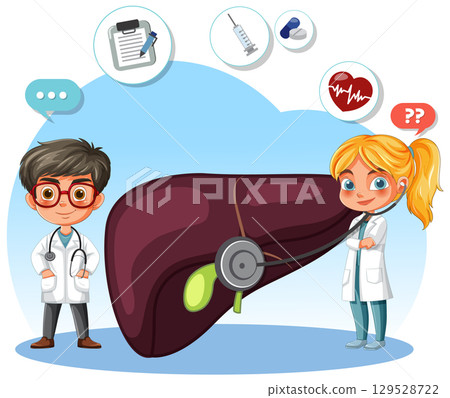 Doctors Examining a Human Liver 129528722