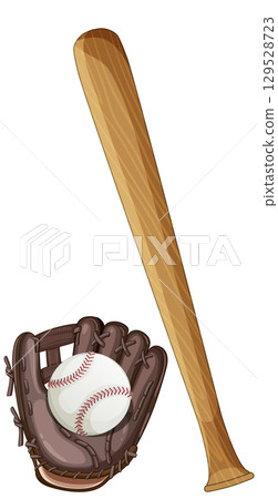 Baseball Bat, Glove, and Ball Vector Illustration 129528723