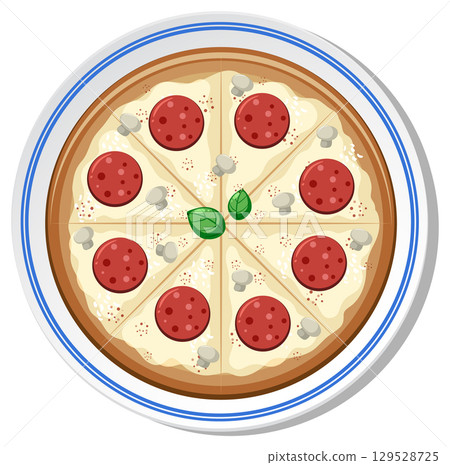 Vector Illustration of Pepperoni Pizza on Plate Vector Illustration of Pepperoni Pizza on Plate 129528725