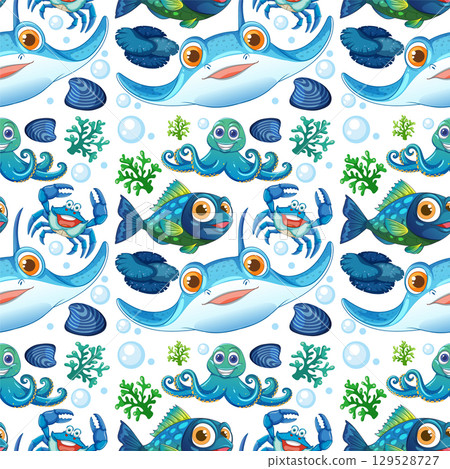 Colorful Marine Life Seamless Pattern Colorful Marine Life Seamless Pattern 129528727