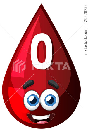 Cartoon Blood Drop Character With Type O Label 129528732