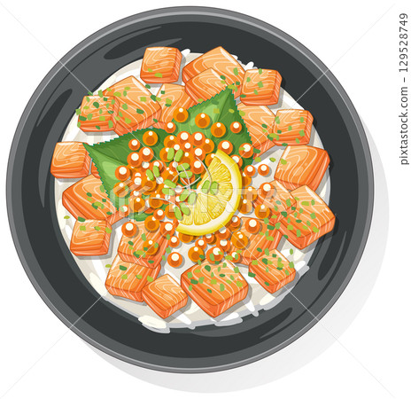 Vector Illustration of Salmon Sashimi Bowl 129528749