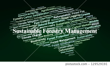 Sustainable Forestry Management Word Cloud. Key Terms on Forest Conservation, Climate Action, Biodiversity, and Sustainable Practices for Experts and Policymakers. Sustainable Forestry Management Word Cloud. Key Terms on Forest Conservation, Climate Action, Biodiversity, and Sustainable Practices for Experts and Policymakers. 129529191