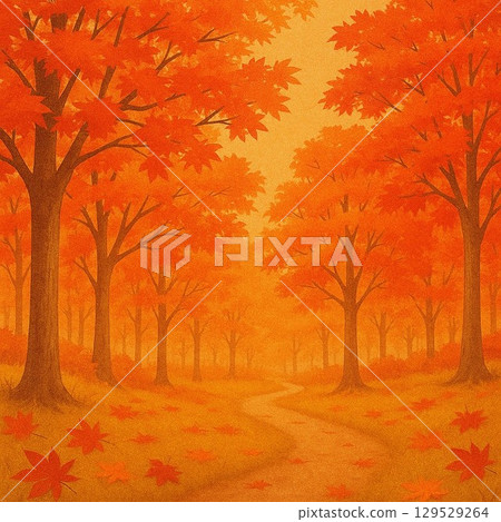 秋葉在街道兩旁，沐浴在柔和的光線中 129529264