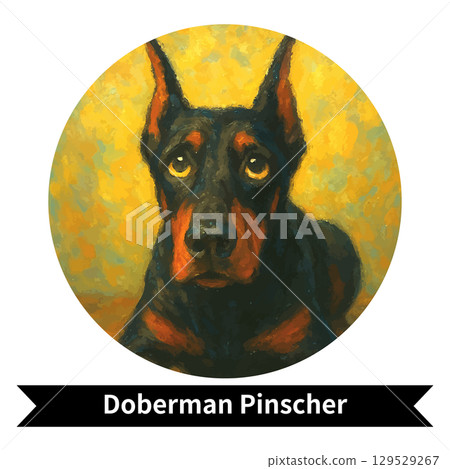 Doberman Pinscher Dog Portrait - Cute Pet Oil Painting Style Image 129529267