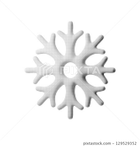 Stylized snowflake vector illustration in halftone black and white style. Minimal and symmetrical winter icon, perfect for holiday decor, greeting cards, packaging, and seasonal patterns. 129529352