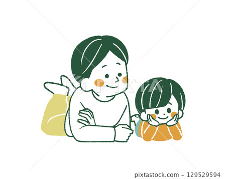 Smiling parent and child looking in the same direction - 4 colors 129529594