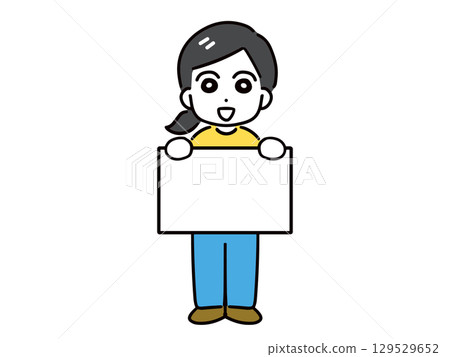 A young woman in casual clothes giving a smile (full body, front view) 129529652
