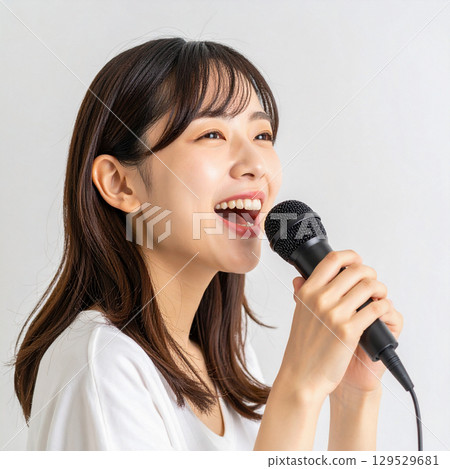 A young woman singing happily 129529681