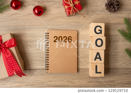 2026 New Year with notebook, Christmas gift and pen on wood table. Xmas, Happy New Year, Goals, Resolution, To do list, start, Strategy and Plan concept 2026 New Year with notebook, Christmas gift and pen on wood table. Xmas, Happy New Year, Goals, Resolution, To do list, start, Strategy and Plan concept 129529710