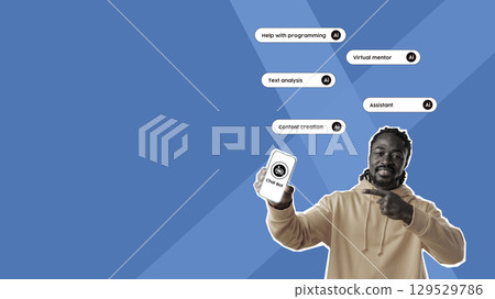 Offering virtual assistance for programming and content creation with a smile at a tech hub 129529786