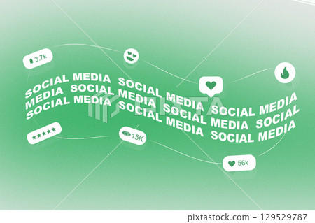 Engaging visual representation of social media metrics showcasing likes, shares, and comments in a vibrant green design 129529787