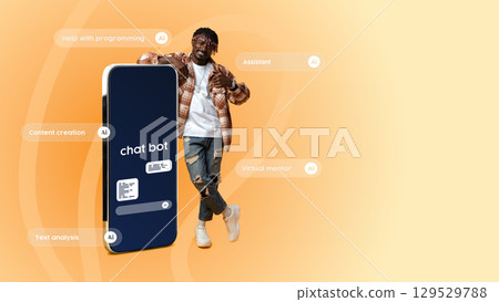 Innovative chatbot technology showcases AI assistant capabilities for programming help and content creation in a modern setting 129529788