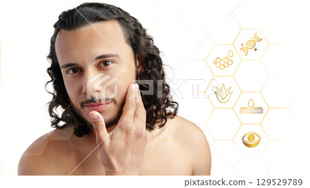 Skincare routine with a focus on natural ingredients and health benefits for men 129529789