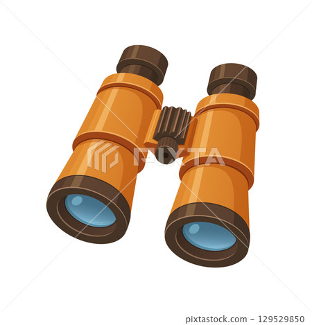 A pair of orange binoculars with brown accents, perfect for observing distant subjects with clarity. 129529850