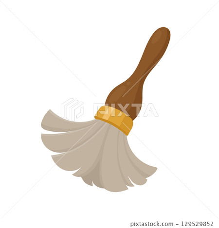 A cartoon illustration of a paint brush with a brown handle and white bristles, isolated on white. 129529852
