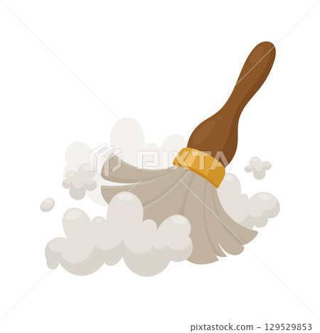 Illustration of a brown-handled duster removing dust, isolated against a white background. Cleaning concept. 129529853