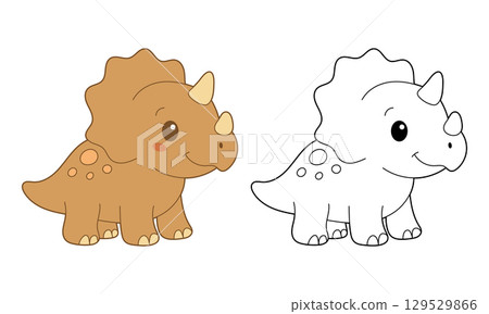 Illustration showcasing a dinosaur design, both colored and line art versions, appealing to children. 129529866