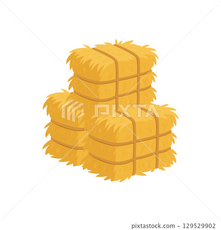 A stack of hay bales, tied with string, commonly used in agriculture, farm settings, and rural environments. 129529902