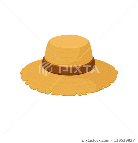 A straw hat with a wide brim, perfect for sunny days and outdoor work. Rustic and charming headwear. 129529927