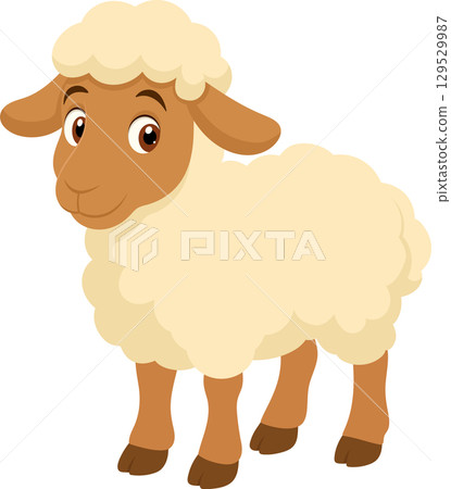 Illustration of a cute sheep with woolly fleece and brown legs standing against a black background. Illustration of a cute sheep with woolly fleece and brown legs standing against a black background. 129529987