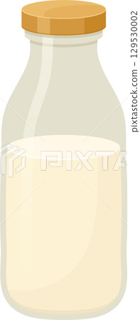 Cartoon illustration of a clear jar, half full of a creamy white liquid, with a wooden colored lid. Cartoon illustration of a clear jar, half full of a creamy white liquid, with a wooden colored lid. 129530002