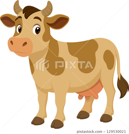 Cartoon cow with tan and brown spots, big eyes, and a friendly expression on a transparent background. Cartoon cow with tan and brown spots, big eyes, and a friendly expression on a transparent background. 129530021