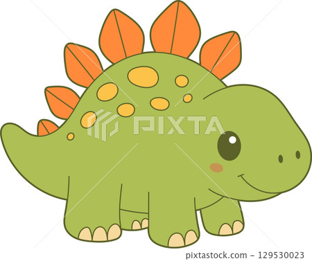 Adorable cartoon Stegosaurus with orange plates and yellow spots, perfect for children's illustrations. Adorable cartoon Stegosaurus with orange plates and yellow spots, perfect for children's illustrations. 129530023