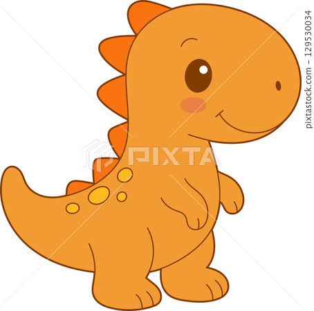 Cute orange dinosaur standing with a friendly smile, perfect for children's illustrations and playful designs. 129530034