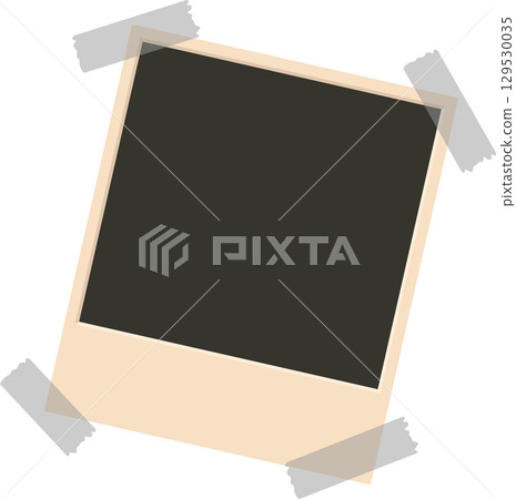 A vintage-style photograph frame with a blank dark center, secured by tape on a dark background. A vintage-style photograph frame with a blank dark center, secured by tape on a dark background. 129530035