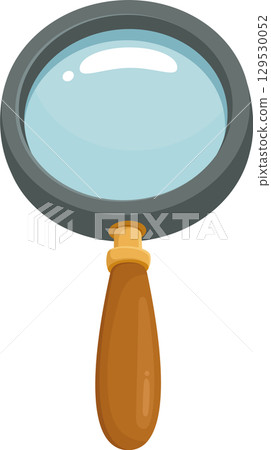 A classic magnifying glass with a wooden handle and a gray frame. Perfect for investigation work. 129530052