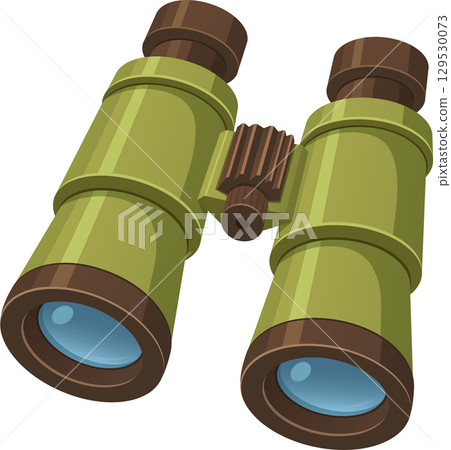 Illustration of optical instrument with lens for viewing distant objects, colored in green and brown tones. Illustration of optical instrument with lens for viewing distant objects, colored in green and brown tones. 129530073