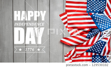 Celebration of independence day with american flags and festive decorations Celebration of independence day with american flags and festive decorations 129530102