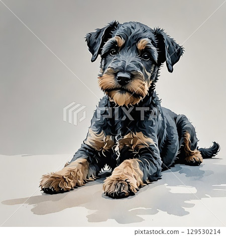 Cute illustration of a Kerry Blue Terrier puppy lying down 129530214