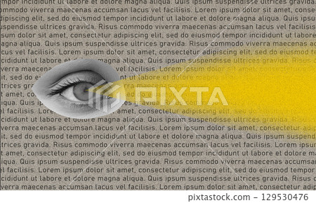 Eye with laser beam focusing on text creates visual impact in abstract illustration Eye with laser beam focusing on text creates visual impact in abstract illustration 129530476