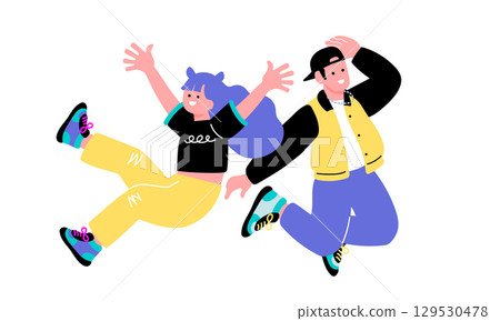 年輕人跳躍的流行彩色插圖 年輕人跳躍的流行彩色插圖 129530478