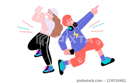 年輕人跳躍的流行彩色插圖 129530482