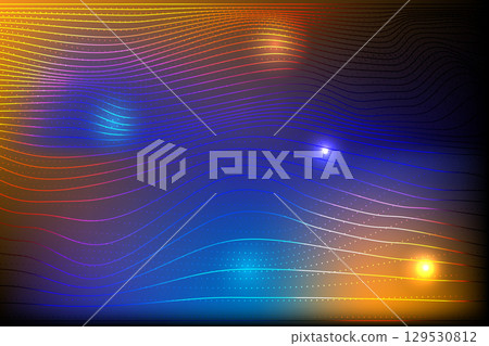 Abstract technology background with flowing particles, multicolor line and dot design 129530812